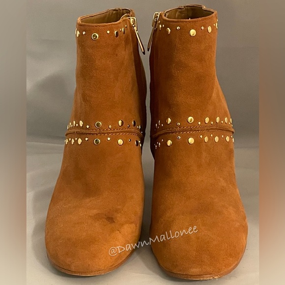 Sam Edelman Chandler Brown Suede Gold Studded High-Heel Ankle Boot 8 - Picture 8 of 14